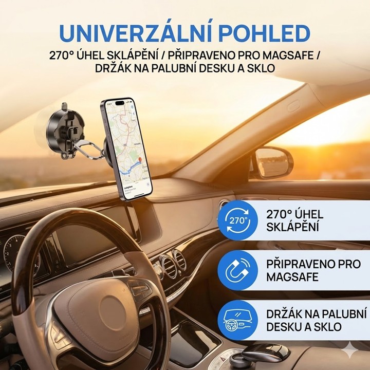 Magnetický držák telefonu s vakuovou přísavkou r-16V