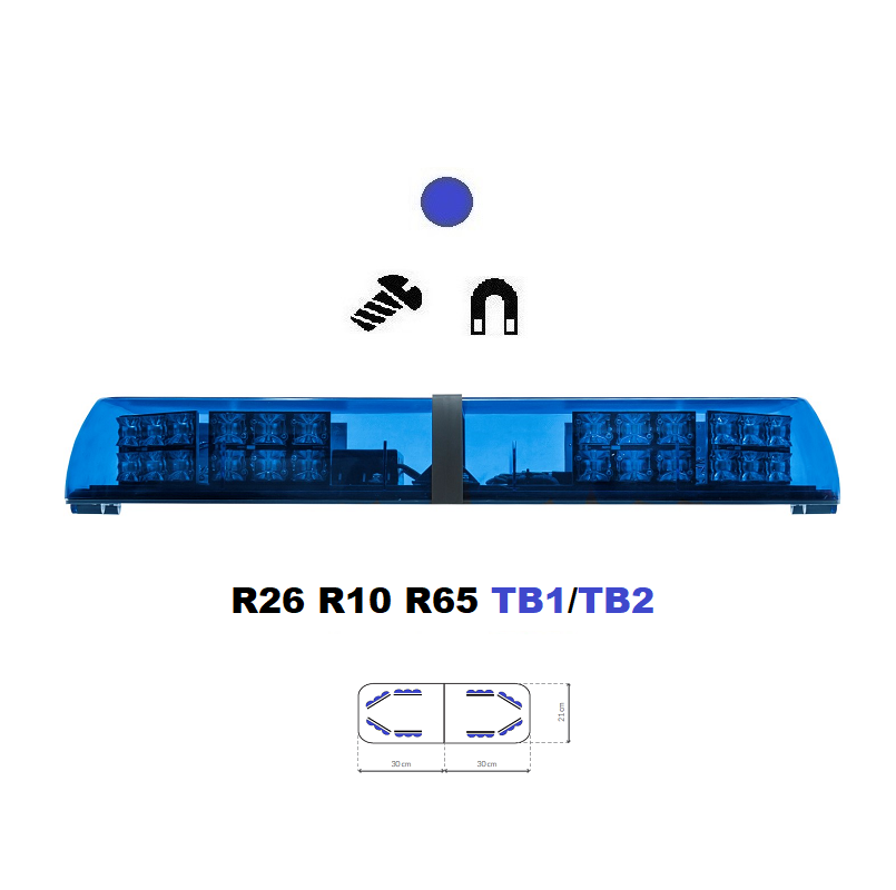 LED majáková rampa Optima 90/2P 60cm, Modrá, EHK R65 - Barva: Modrá, Kryt: Barevný