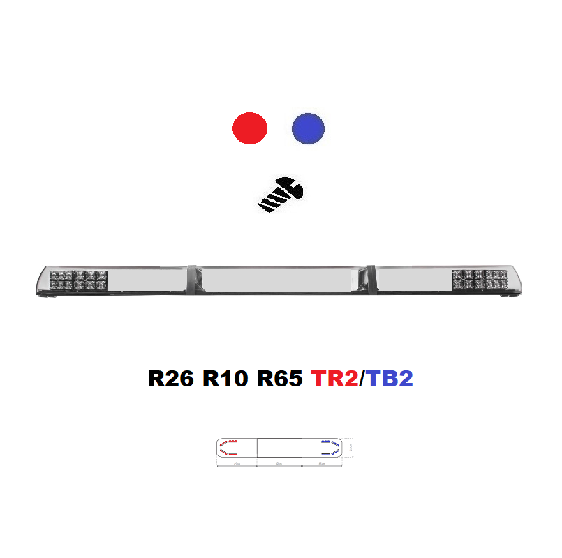 LED lightbar Optima 90/2P 140cm blue / red, ECE R65 - Color: Blue/red, Lens: Transparent, LED modules: 8ml