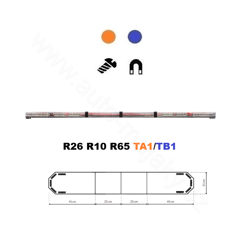 LED majáková rampa Montana 140cm, Modro-oranžová, EHK R65 - Kryt: Čirý, LED moduly: 10ml