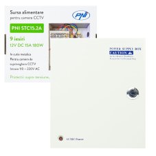 Napájací zdroj CCTV v kovovom puzdre, 12 V, 15 A, 180 W, 9 výstupov