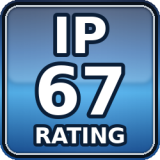 Produkt je prachotěsný (žádný vnik prachu) a odolný vůči dočasnému ponoření do vody (krátkodobé ponoření; typicky do 1 m po omezenou dobu).