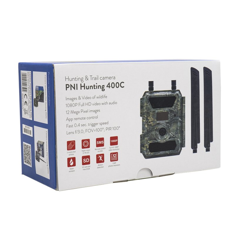 PNI Hunting 400C 12 MP game camera with 4G LTE internet connectivity, GPS, FTP, 1080p resolution, and night vision