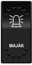 A view of the ROCKER switch rocker with a red lighted beacon symbol and the MAJÁK sign
