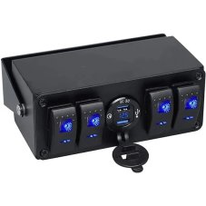 Panel so 4x kolískovými prepínačmi, voltmetrom + 2x USB zásuvkou, 12/24 V