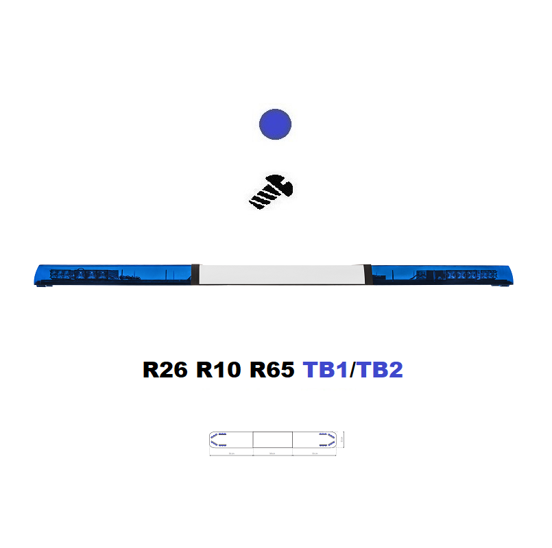 LED lightbar Optima 60 160cm, Blue, White Center, ECE R65 - Color: Blue, White center: Yes, Lens: Colored, LED modules: 8ml