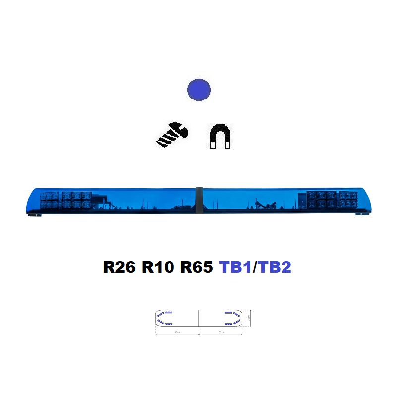 LED majáková rampa Optima 90/2P 110cm, Modrá, EHK R65 - Barva: Modrá, Kryt: Barevný, LED moduly: 8ml
