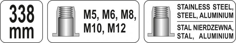 Lever riveting pliers M5-M12 338mm