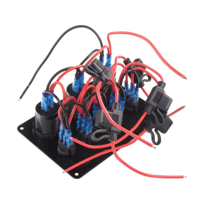 Panel with 5x switches, CL, voltmeter + 2x USB socket, 12/24V