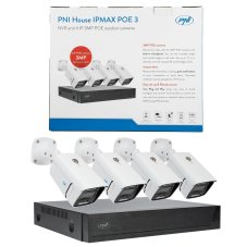 PNI House IPMAX POE 3 video surveillance kit, NVR with 4 POE ports, ONVIF and 4 cameras with 3MP IP, outdoor, Power over Ethernet, chip detection, motion detection, 4 cables, power supply, mouse