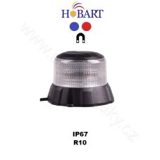Robustný modro-červený LED maják, magnet, čierny hliník, 48 W, EMC R10