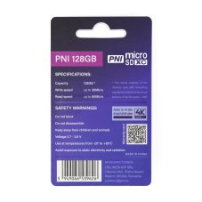 MicroSD PNI 128GB memory card with SD adapter, Class 10, 80 Mb/s, V30