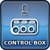 Připojení a ovládání přes externí ovládací skříňku (control box). Umožňuje spínání režimů, intenzity nebo vzorů blikání dle typu zařízení.