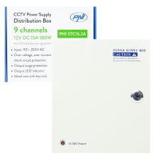 CCTV zdroj v kovové skříni, 12V 15A 180W, 9 výstupů