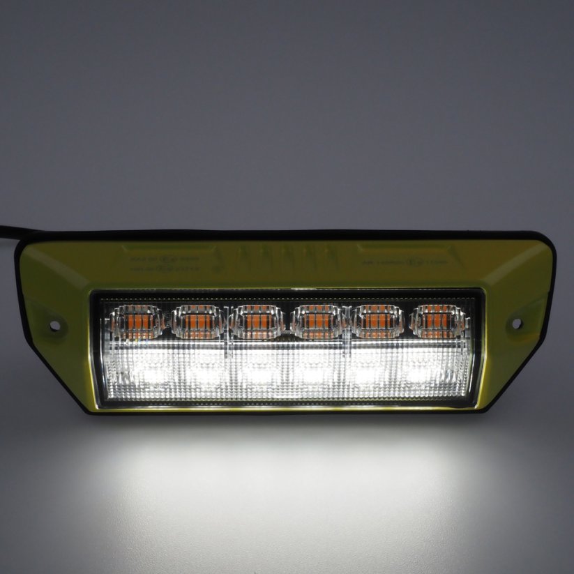 Warning light orange 6x2W + work light, 12-24V, yellow, ECE R65