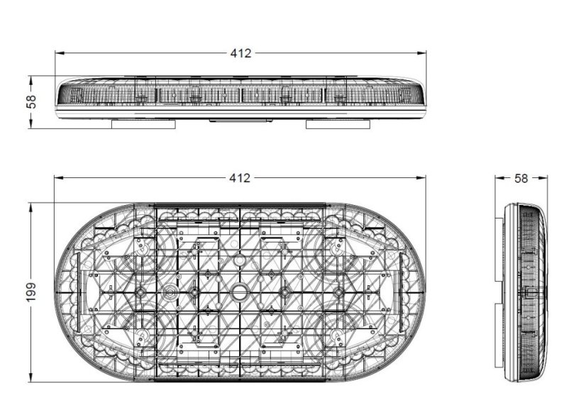 Mini LED rampa 412mm, oranžová, 60xLED, 12-24V, ECE R65, magnet