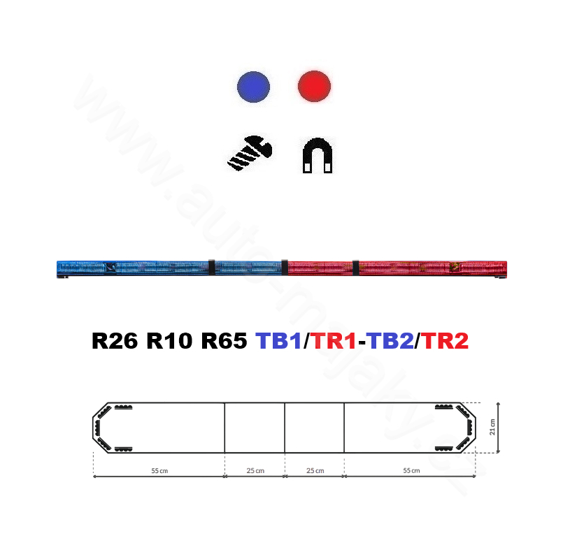 LED lightbar Montana 160cm, Blue-red, ECE R65 - Lens: Colored, LED modules: 10ml