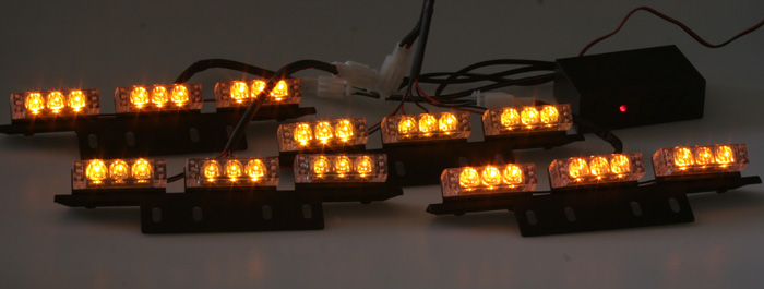 View of working orange LED flashing module