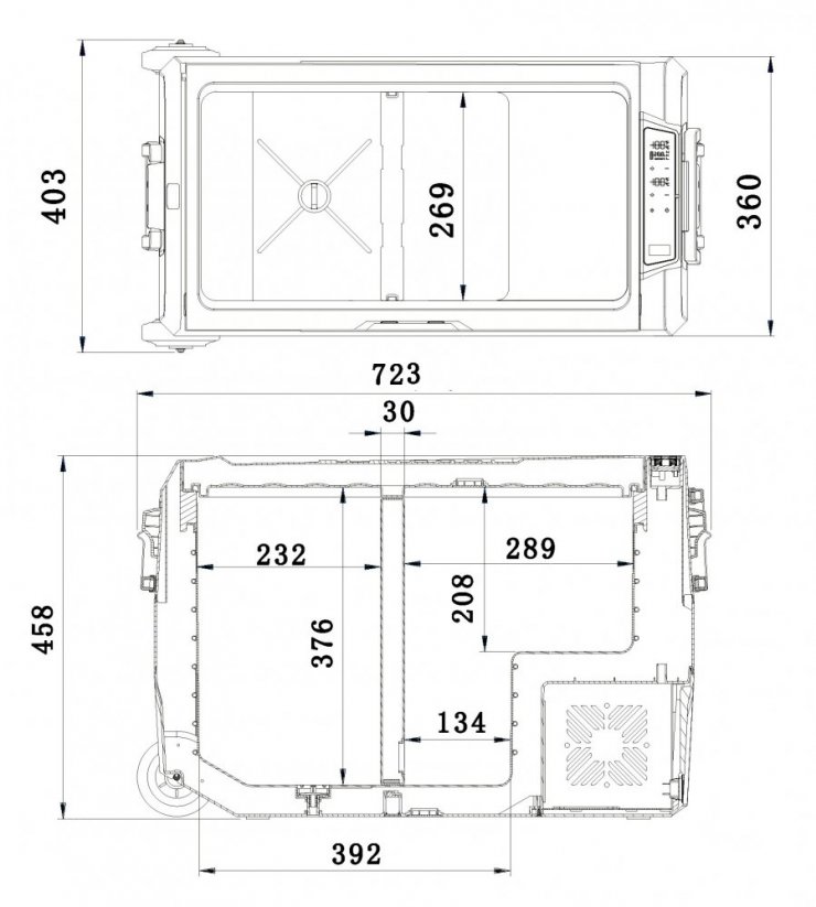 Chladiaci box DUAL kompresor 50l 230/24/12V -20°C