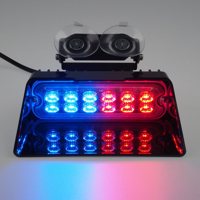 Warning light LED indoor, 12x LED 3W, 12/24V, red-blue, ECE R10