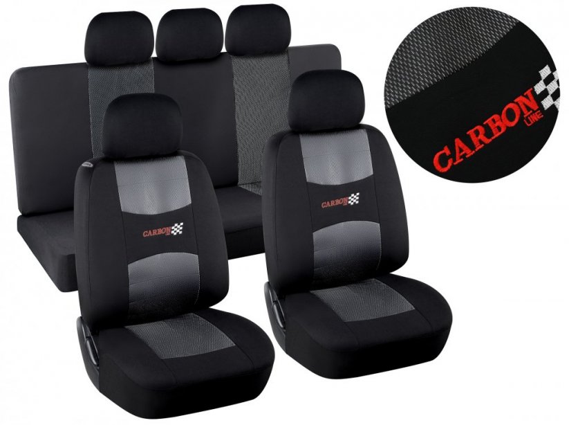 Seat covers set of 9pcs CARBON DARK black AIRBAG