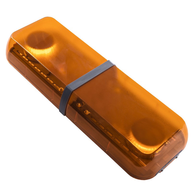 Jiný pohled na rozsvícenou oranžovou LED majákovou mini rampu Optima Eco90, délky 60cm, výšky 9cm, 12/24V, R65 od výrobce P.P.H. STROBOS