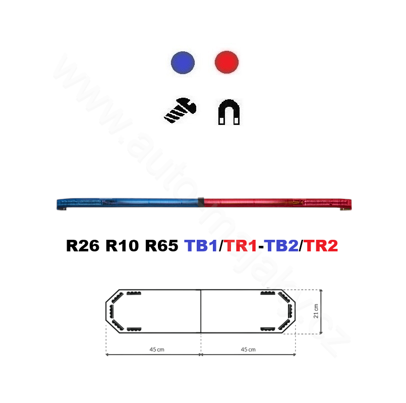 LED lightbar Montana 90cm, Blue-red, ECE R65 - Lens: Colored, LED modules: 10ml