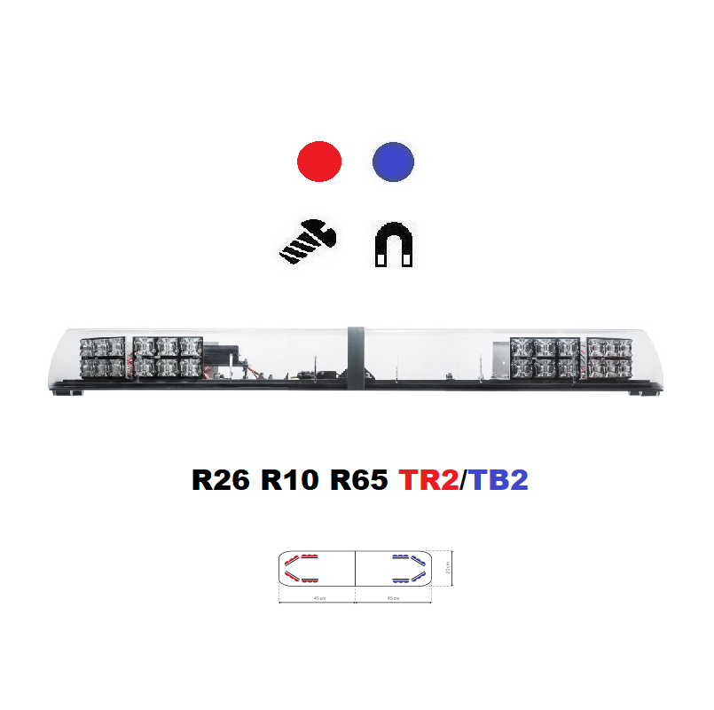 LED lightbar Optima 90/2P 90cm blue / red, ECE R65 - Color: Blue/red, Lens: Transparent, LED modules: 8ml