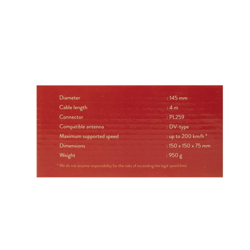 Magnetická základna PNI 145/DV 145mm obsahuje 4m kabel a zástrčku PL259