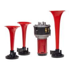 3-tónová fanfára 220 mm, 12 V, červená, s kompresorem, ECE R28