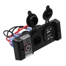 Dvojitá zásuvka do panelu 1x CL, 2x nabíjačka USB + vypínač s jističem 16A