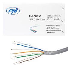 UTP CAT6 měděný kabel 0,57mm se 4 páry pro internet a sledovací systémy, role 305m