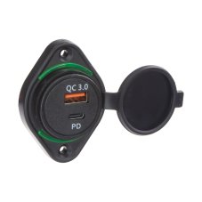 USB QC3.0 + USB-C zásuvka 12/24V, montáž na povrch