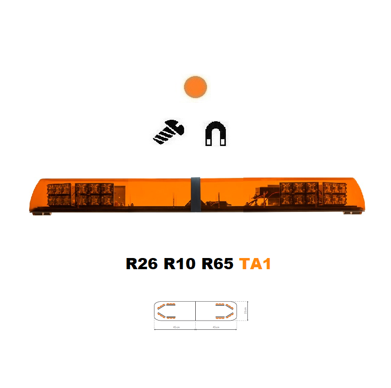 LED majáková rampa Optima 90/2P 90cm, Oranžová, EHK R65 - Barva: Oranžová, Kryt: Barevný, LED moduly: 8ml