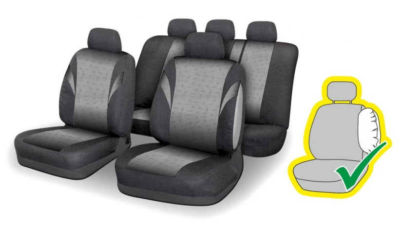 Seat covers set 9pcs POLY grey AIRBAG
