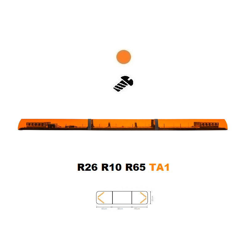 LED majáková rampa Optima 90C 140cm, Oranžová, EHK R65 - Barva: Oranžová, Kryt: Barevný, LED moduly: 4ml