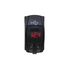 2x USB zásuvka "Rocker" s voltmetrem, cervena
