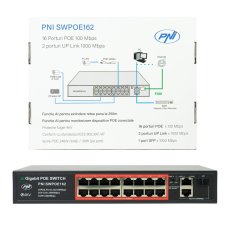 Switch POE, 16 portů POE 100 Mbps, 2 porty UP Link 1000 Mbps, 1 port SFP 1000