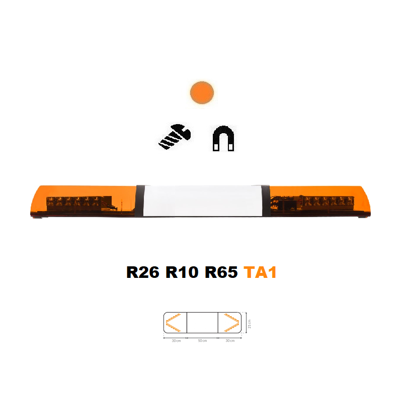 LED majáková rampa Optima 90 110cm, Oranžová, bílý střed, EHK R65 - Barva: Oranžová, Bílý střed: Ano, Kryt: Barevný, LED moduly: 4ml