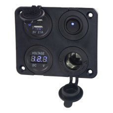 Panel with 1x switch, CL, voltmeter + 2x USB socket, 12/24V