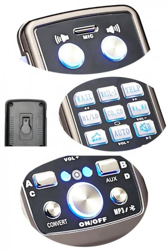Profesionálny výstražný systém s mikrofónom 200 W, Bluetooth + USB