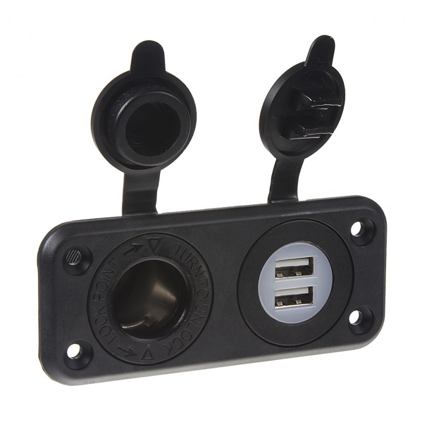 double panel socket 1x CL + 2x USB charger waterproof