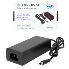 Power supply input 230V, output 12V, 5A, 2 meters, black