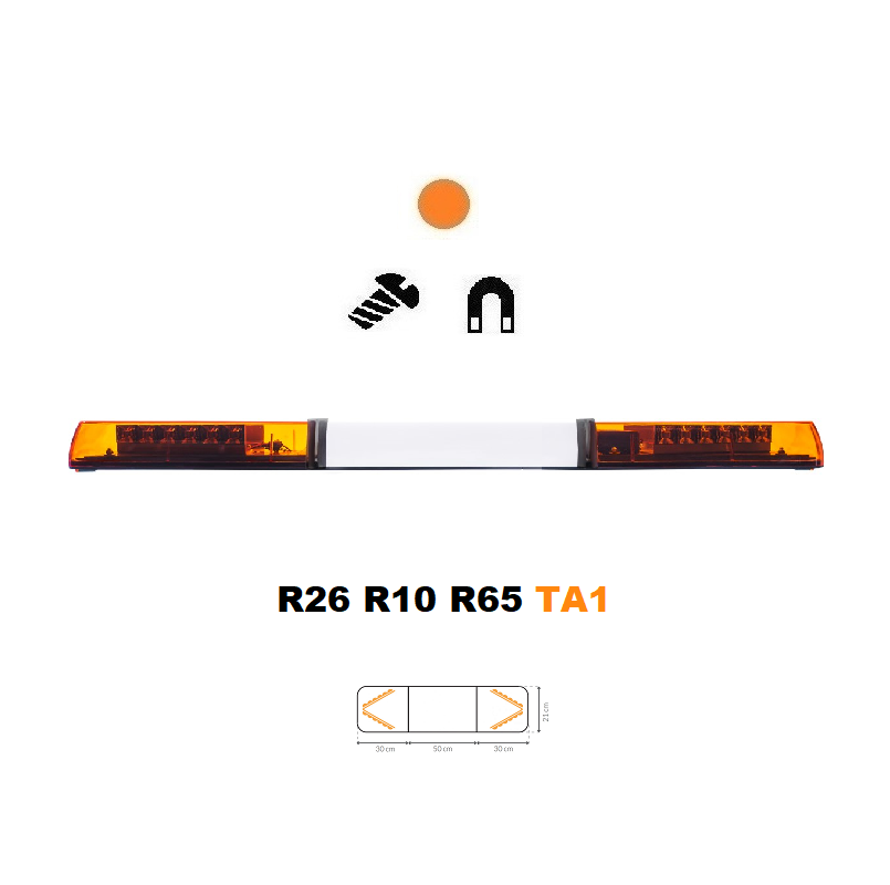 LED lightbar Optima 60 110cm, Orange, white center, ECE R65 - Color: Orange, White center: Yes, Lens: Colored, LED modules: 4ml
