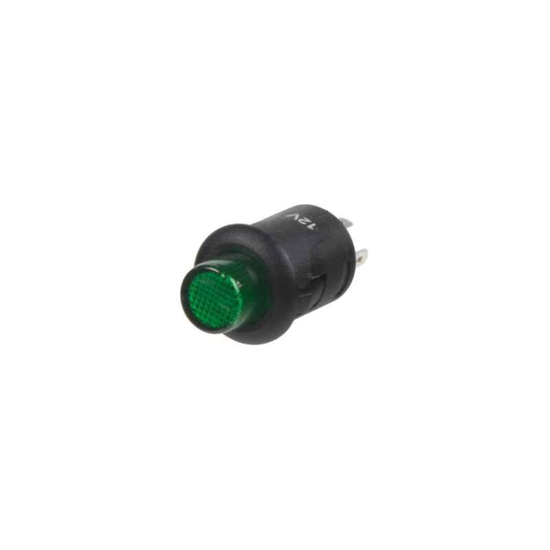 Kulaté 6A zelené LED tlačítko 