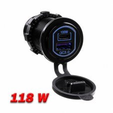 USB QC3.0 + USB-C 100W/20V zásuvka 12/24V