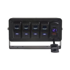 Panel with 4x Rocker switches, voltmeter + USB/USB-C socket, 12/24V