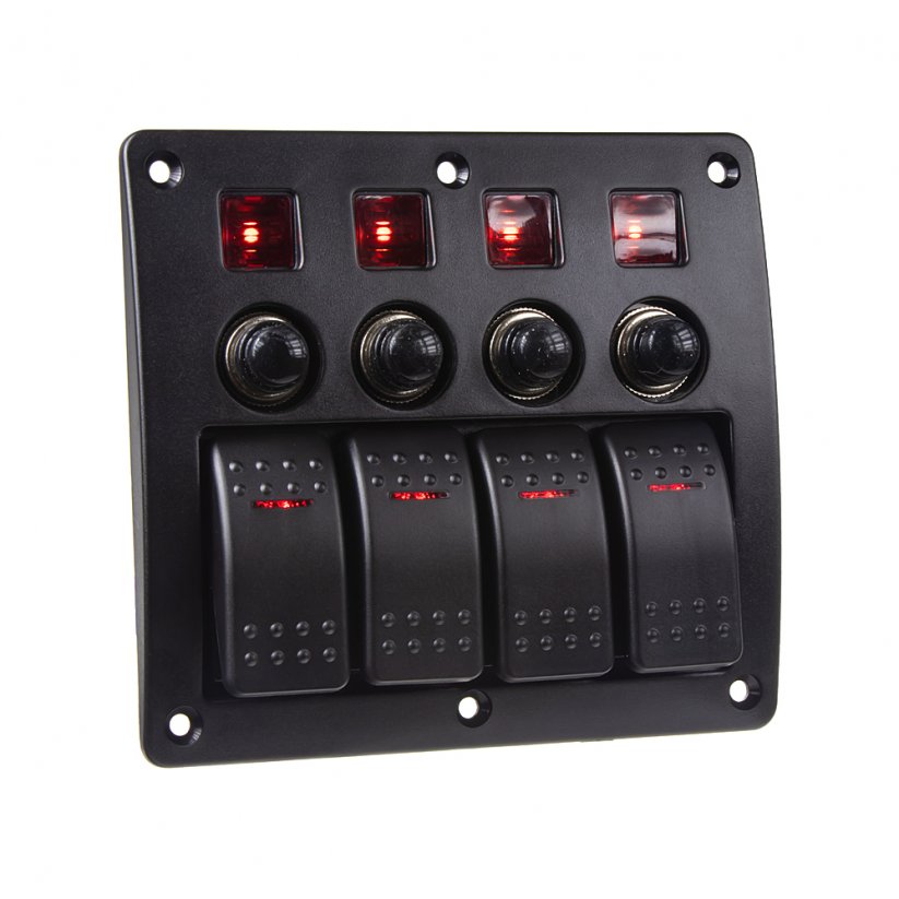Panel with 4x Rocker 12/24V switches