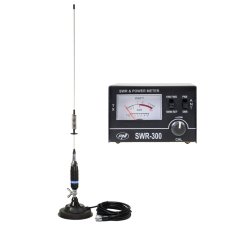 PNI S75 CB antenna with butterfly clip, magnet, and PNI SWR-300 reflectometer