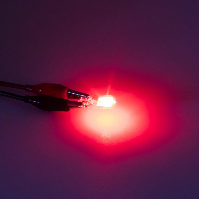 COB LED T10 červená, 12V, celosklenená
